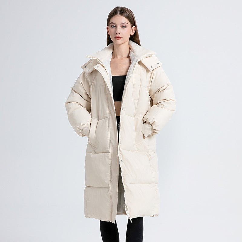 Fashion Style Cotton  Zipper Hooded Long Length  Women's Coat