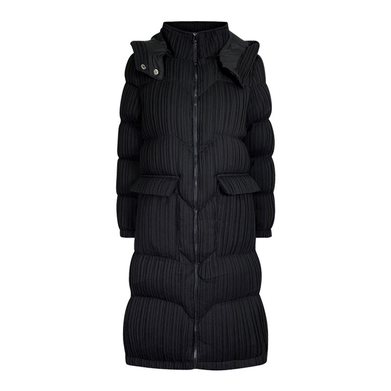 Women’s One‑Size Pleated Hooded Jacket with Stand Collar & Zipper Closure