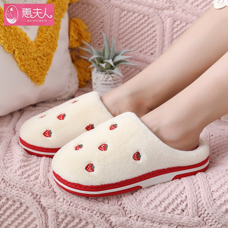 Fashion Fruit Indoor Slippers Women Warm Plush Home