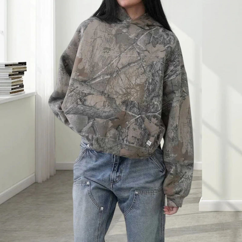 Autumn Women's Camouflage Hoodie Fashion Jungle Maple Leaf Branches 3D Printed Sweatshirt