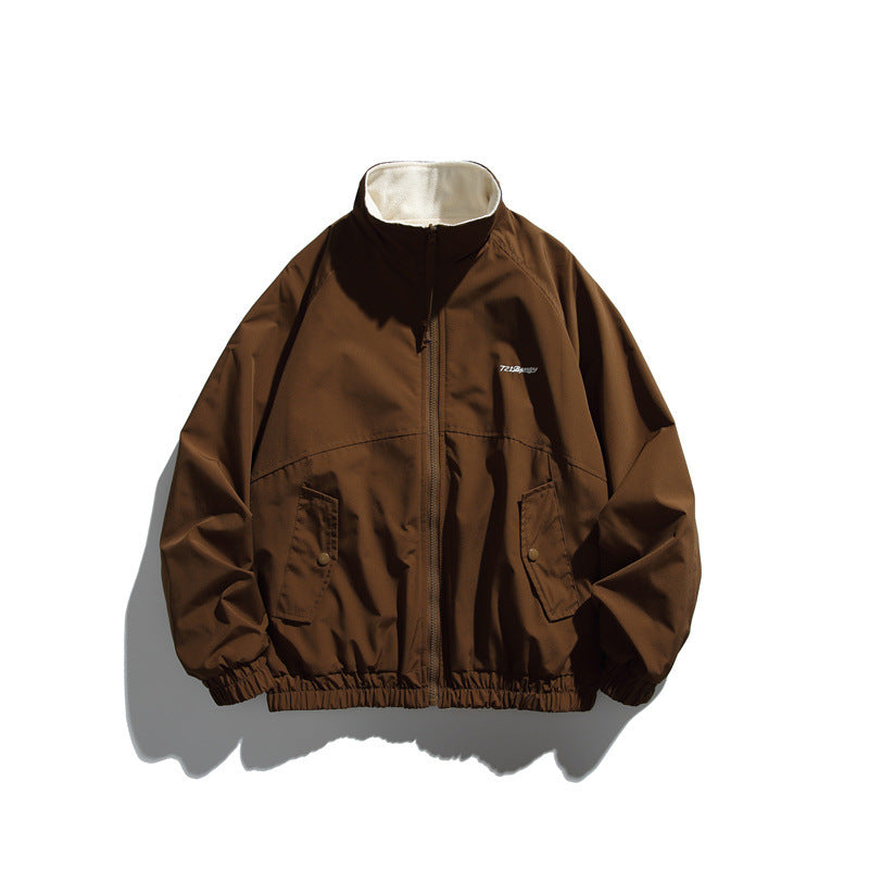 College Style Two-Way Casual Stand Collar Jacket Unisex Outerwear