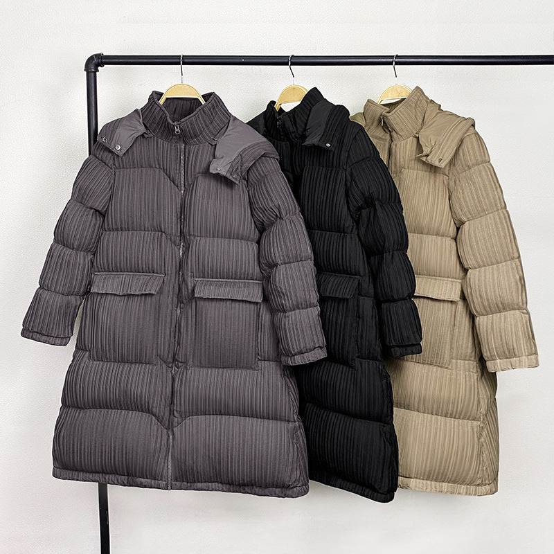 Women’s One‑Size Pleated Hooded Jacket with Stand Collar & Zipper Closure