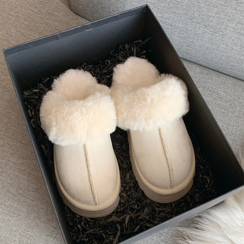 Winter Warm Plush Suede Slippers Women