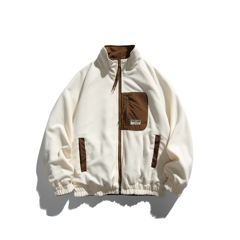 College Style Two-Way Casual Stand Collar Jacket Unisex Outerwear