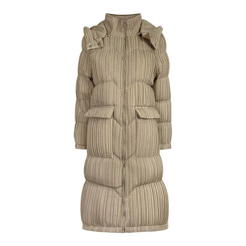 Women’s One‑Size Pleated Hooded Jacket with Stand Collar & Zipper Closure