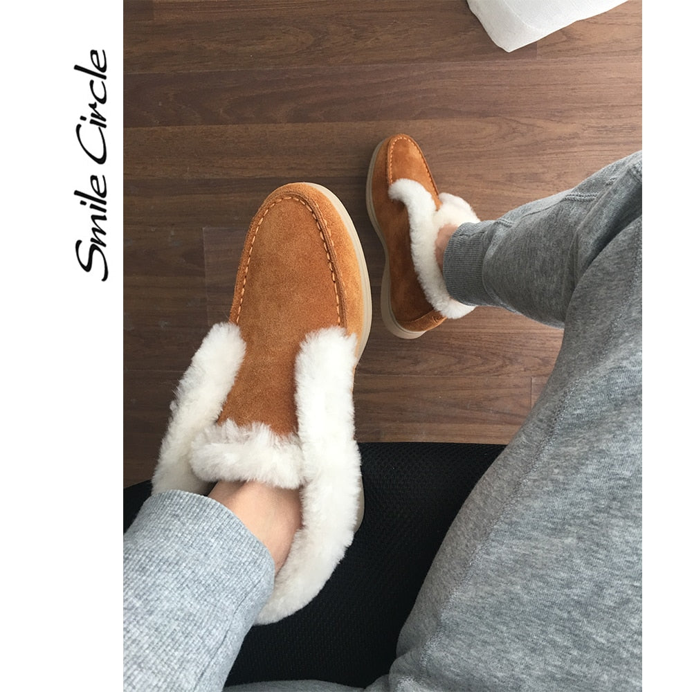 Winter Warm Plush Suede Slippers Women