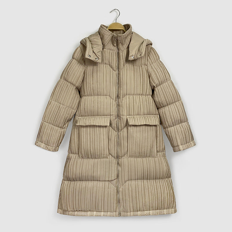 Women’s One‑Size Pleated Hooded Jacket with Stand Collar & Zipper Closure