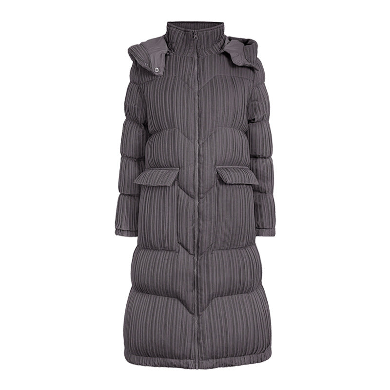 Women’s One‑Size Pleated Hooded Jacket with Stand Collar & Zipper Closure