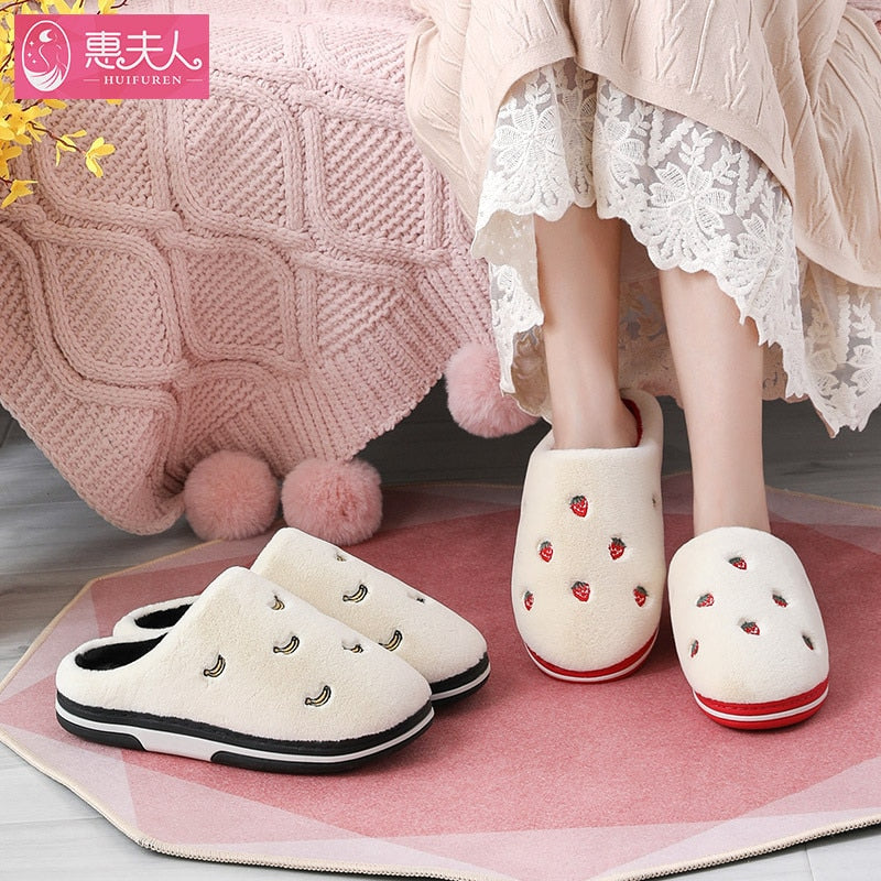 Fashion Fruit Indoor Slippers Women Warm Plush Home