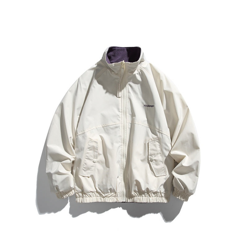 College Style Two-Way Casual Stand Collar Jacket Unisex Outerwear