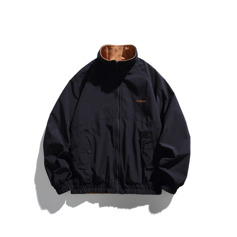 College Style Two-Way Casual Stand Collar Jacket Unisex Outerwear